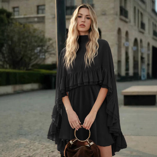 BundleWear™ Gypsy-Cape Chiffon Set | Mock-Neck Sheer Blouse & Camisole Slip Dress