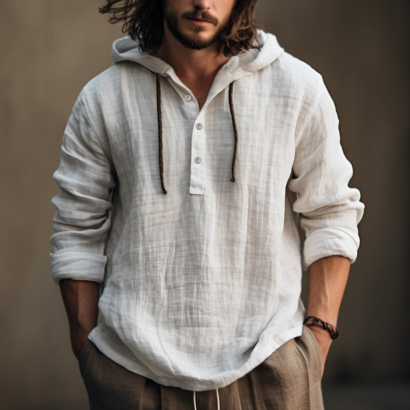 Cotton and linen hooded shirt - MATCHING MASTER