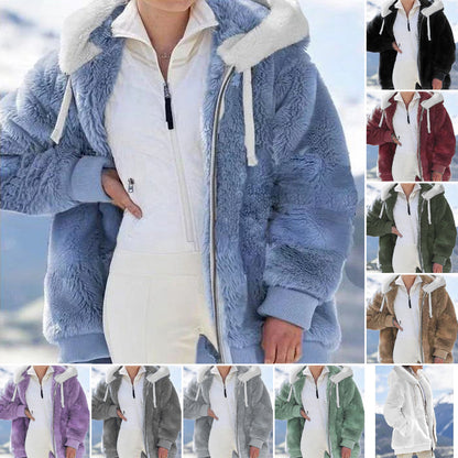 Hooded Fleece Jacket with Shearling Lining