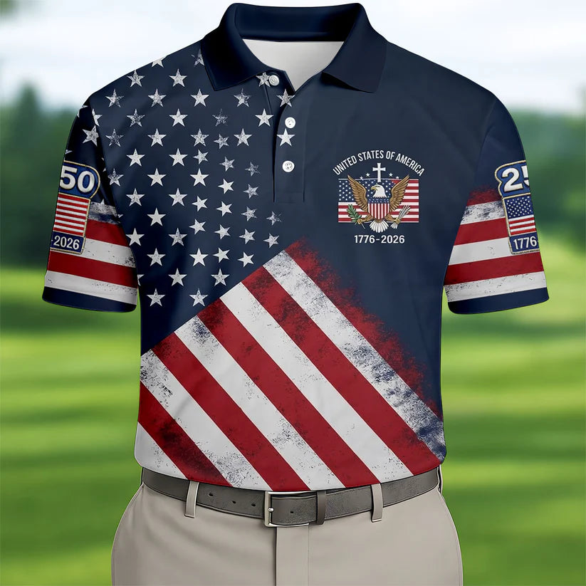 USA 250th Men's short-sleeved polo shirt ZM7014 - BundleWear