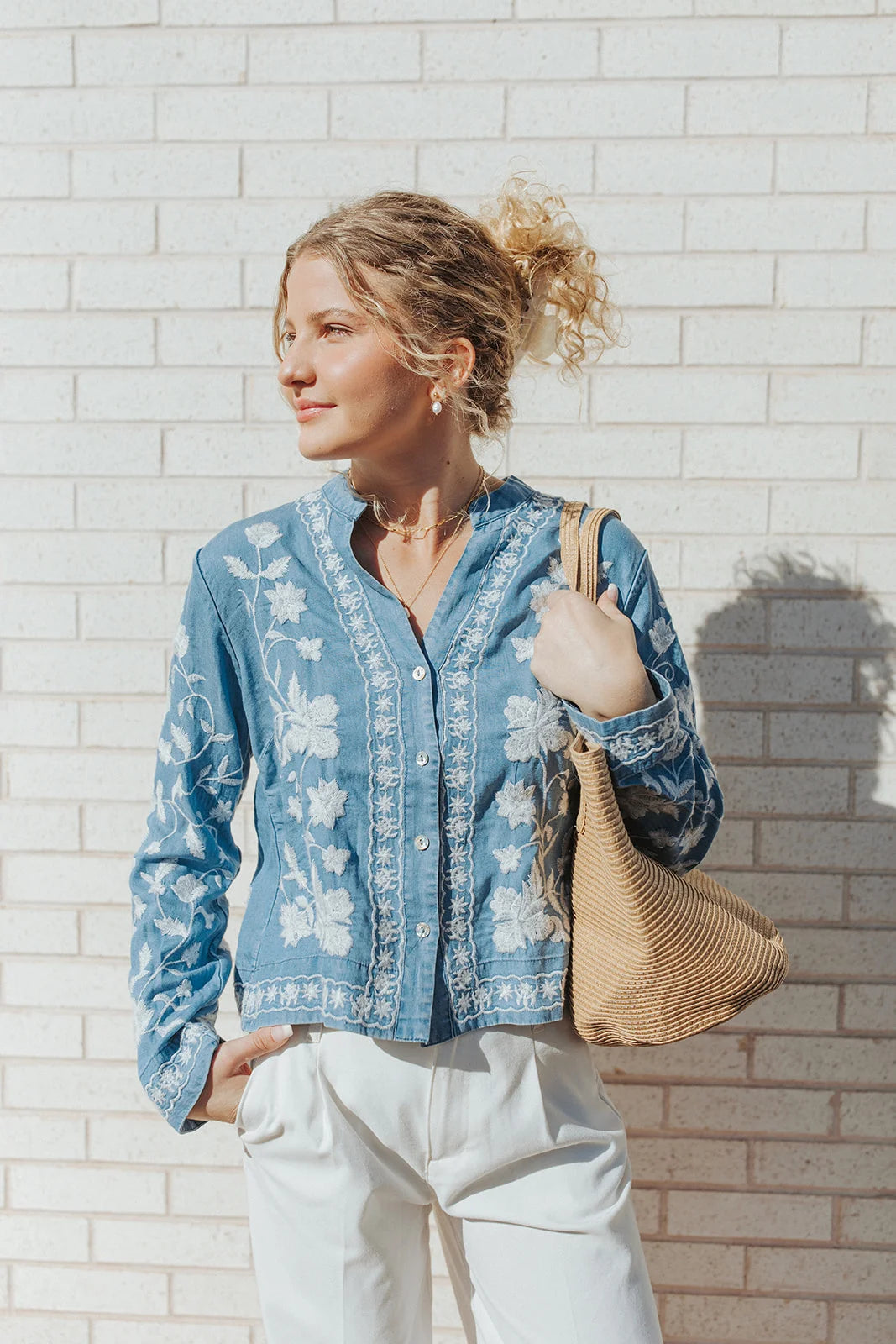 Petals and Sky Embroidered Cropped Tunic - MATCHING MASTER