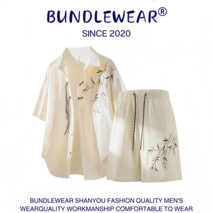 Bamboo embroidery men's loose suit