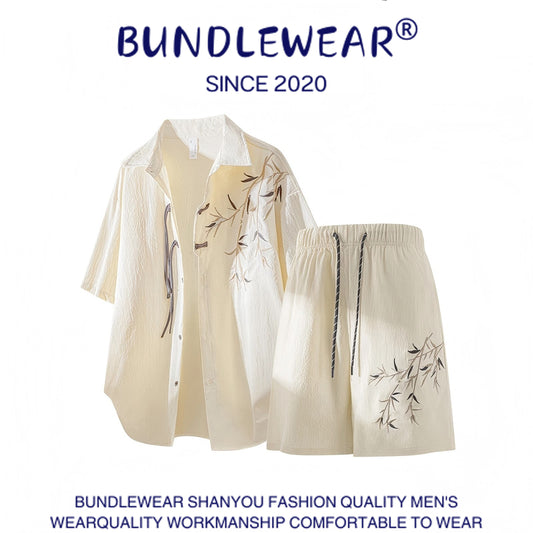 Bamboo embroidery men's loose suit