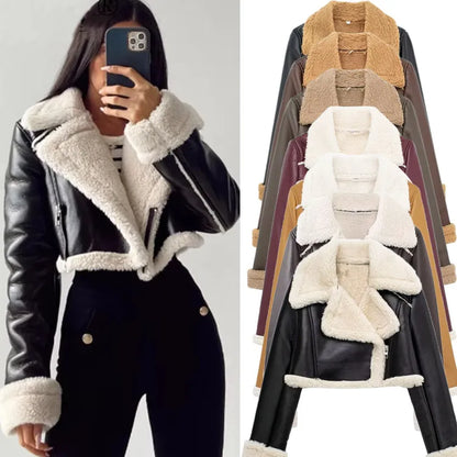 Ladies' French casual double-faced lambskin short coat