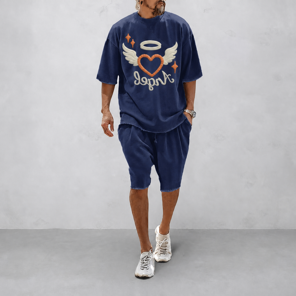 "Angel of Love"Couple 100% Cotton Casual Loose Fit Sports Set - Breathable Moisture-Wicking 2-Piece Tracksuit