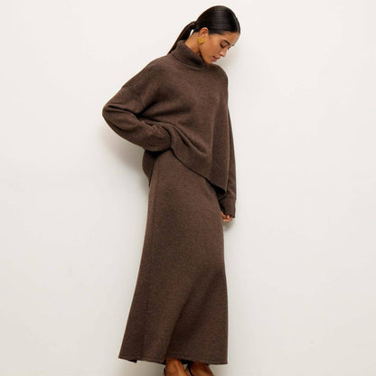 Ladies' High-neck top and fitted A-line skirt two-piece set