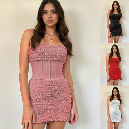 BundleWear™ 3D Petal Pleat Set | Sculptural Strapless Corset & Bodycon Mini Ensemble