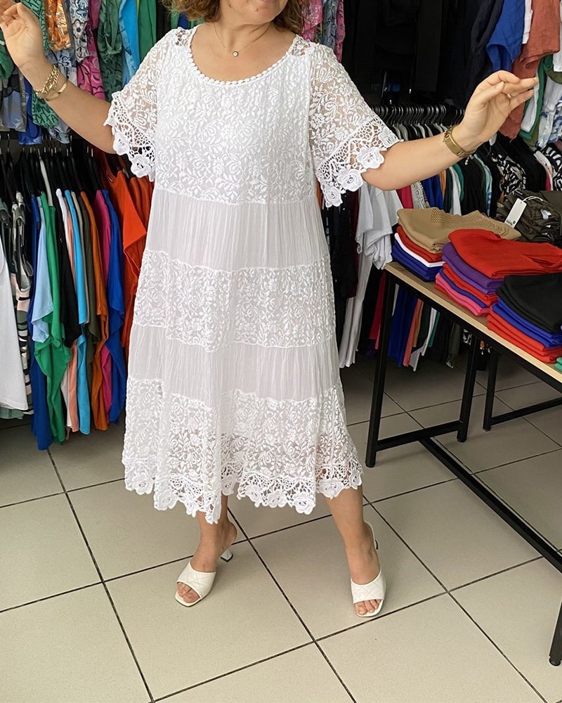 🔥49% OFF🔥 Solid Color Short Sleeve Lace Dress - MATCHING MASTER