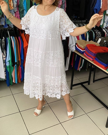 🔥49% OFF🔥 Solid Color Short Sleeve Lace Dress - MATCHING MASTER