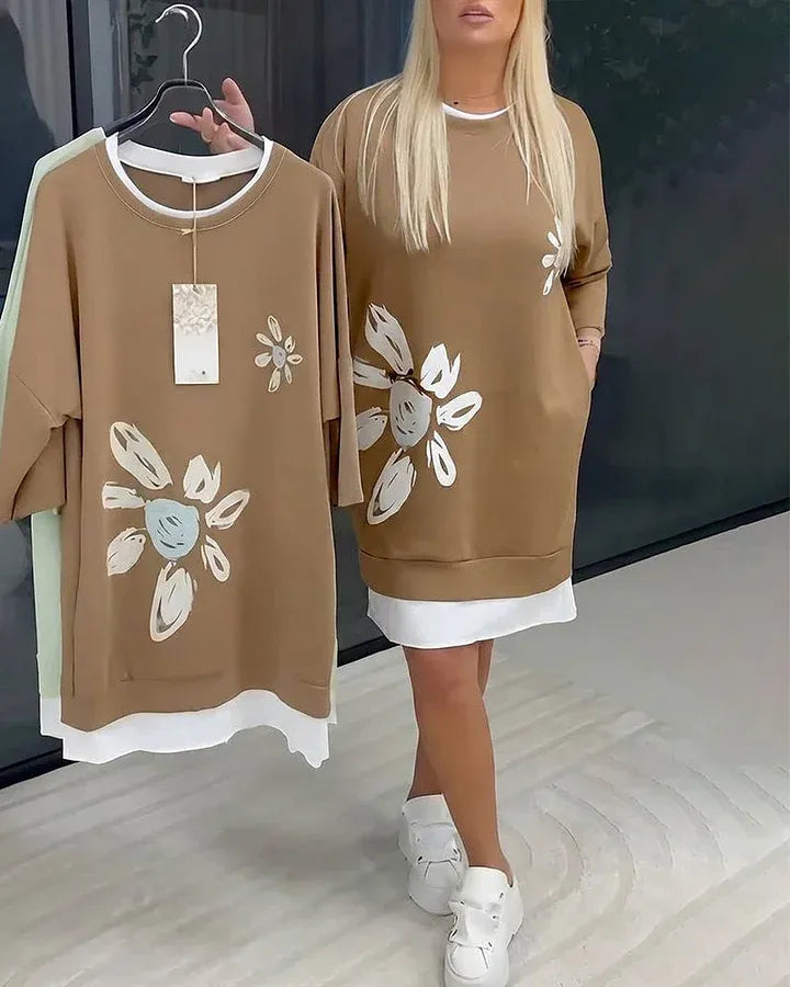 Patterned round neck sweater dress - MATCHING MASTER