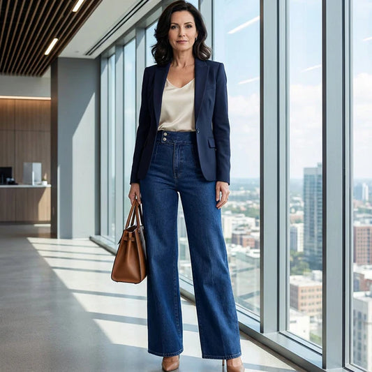 Ladies' high-waisted wide-leg jeans - MATCHING MASTER