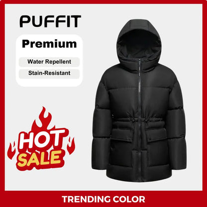 Ladies' Mid Length Puffer Jacket Hood