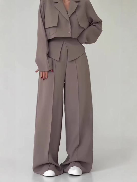 BundleWear™ Tri-Piece Power Suit | Cropped Blazer, Camisole & Peplum-Waist Palazzo Trousers
