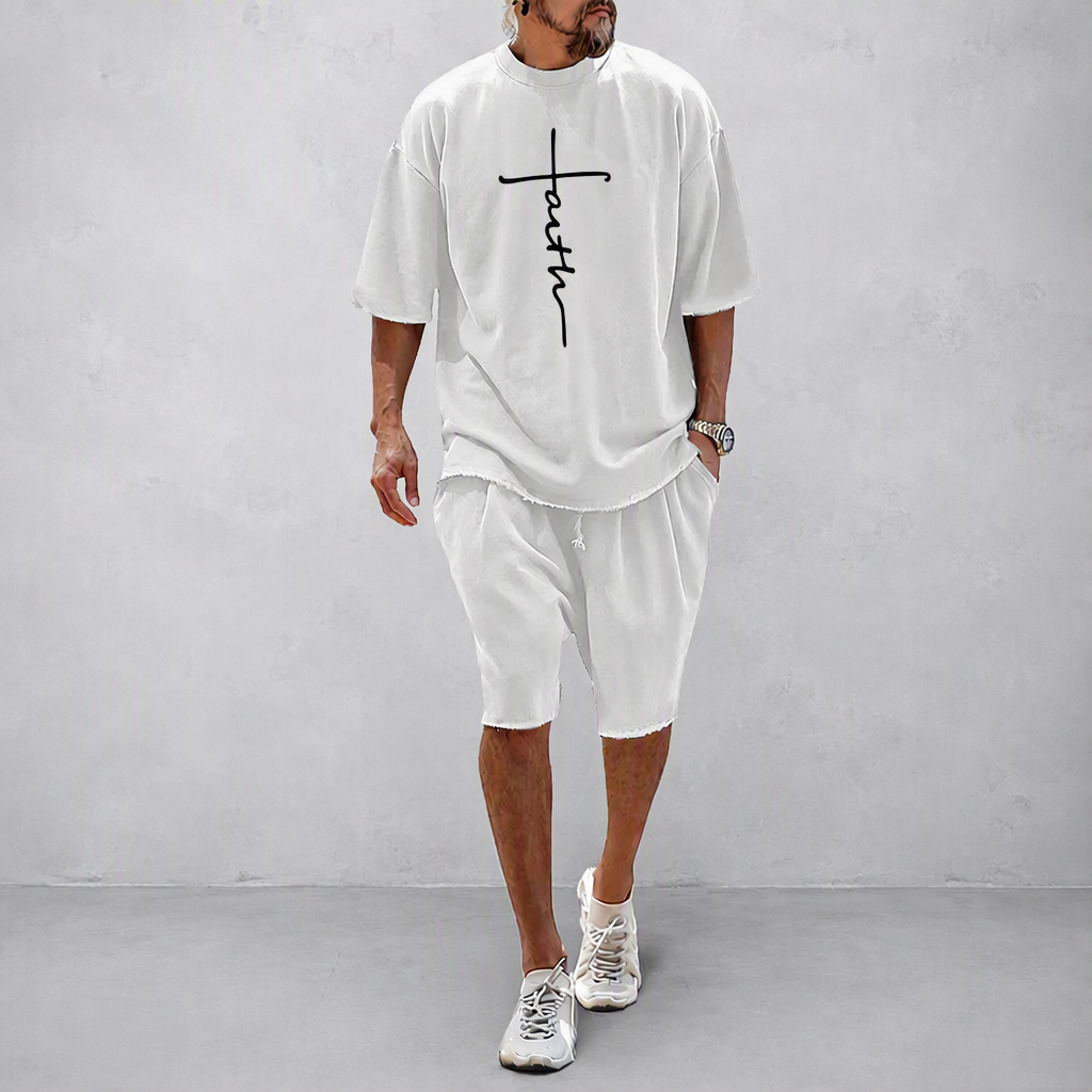 "Faith" Couple 100% Cotton Casual Loose Fit Sports Set - Breathable Moisture-Wicking 2-Piece Tracksuit