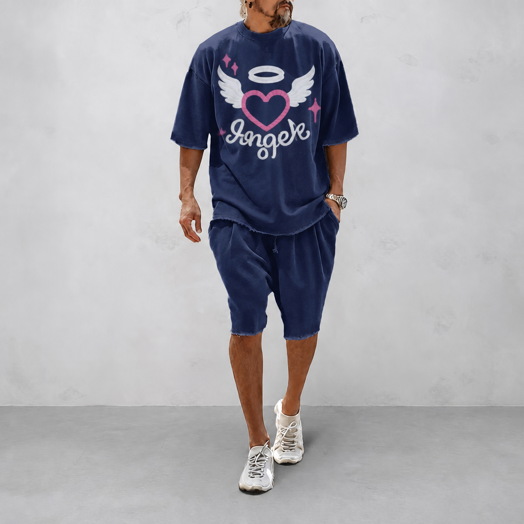 Couple 100% Cotton Casual Loose Fit Sports Set - Breathable Moisture-Wicking 2-Piece Tracksuit
