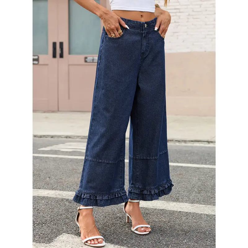 Ruffle Hem Wide Leg Jeans