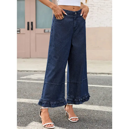 Ruffle Hem Wide Leg Jeans