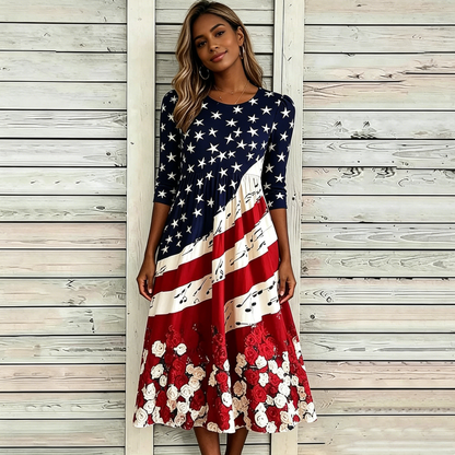Women's Vintage Floral Flag Art Print Dress - BundleWear