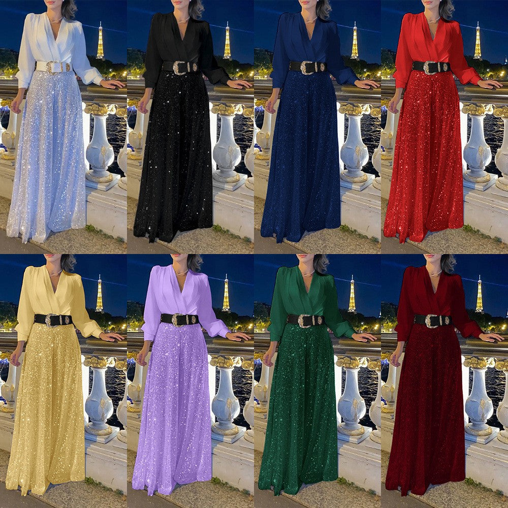 Sequined Long-Sleeve One-Piece trousers Set