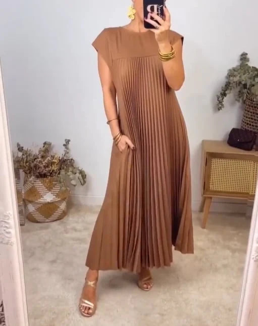 💕Women's pleated dress in solid color👗