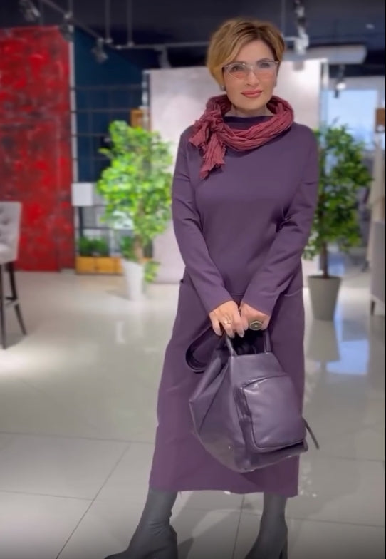 Loose thickened turtleneck dress with pockets