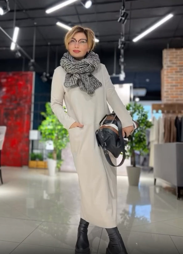 Loose thickened turtleneck dress with pockets