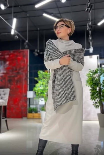 Loose thickened turtleneck dress with pockets