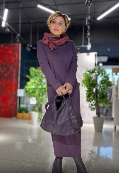 Loose thickened turtleneck dress with pockets