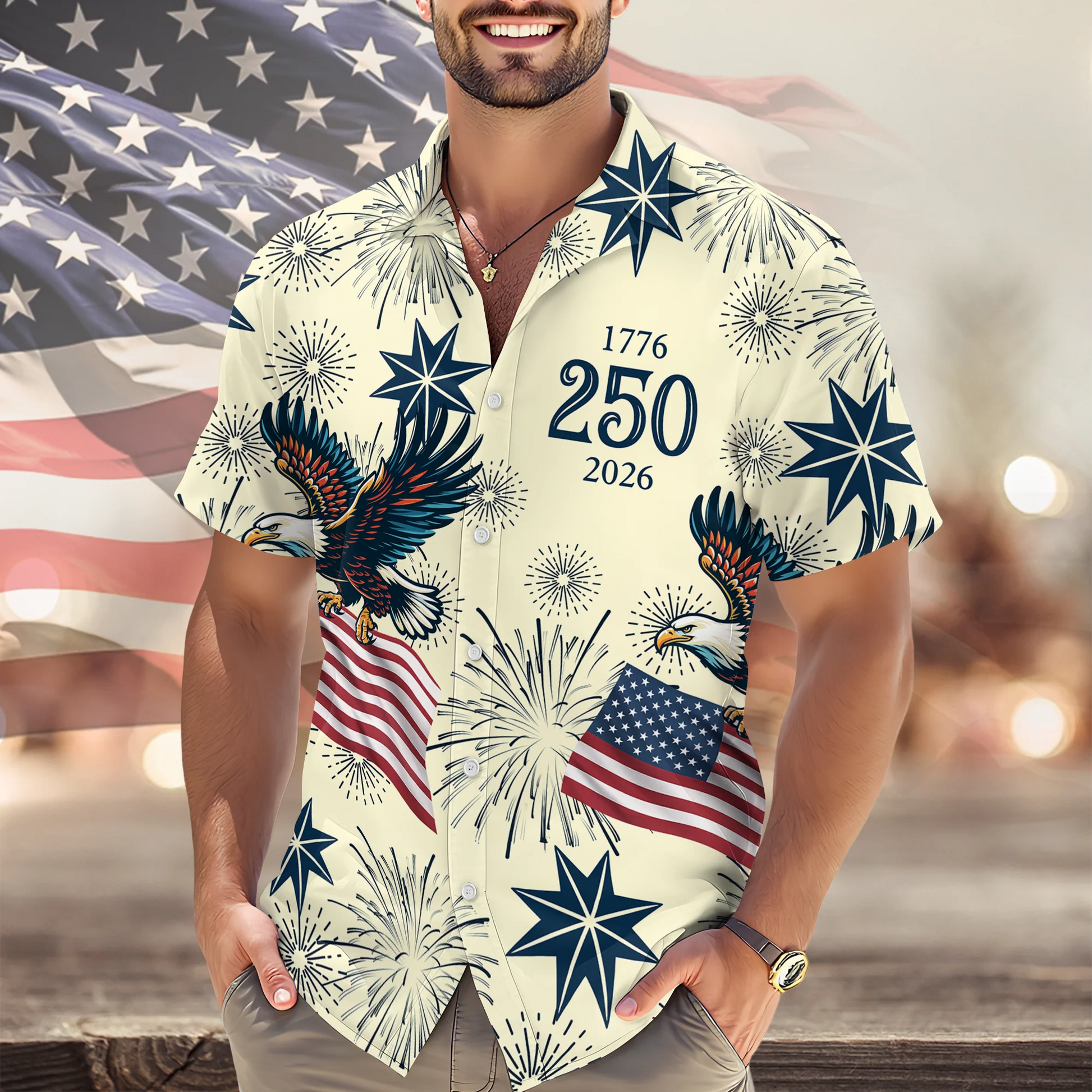 USA 250 Anniversary Eagle 1776-2026 Hawaii Shirt - BundleWear