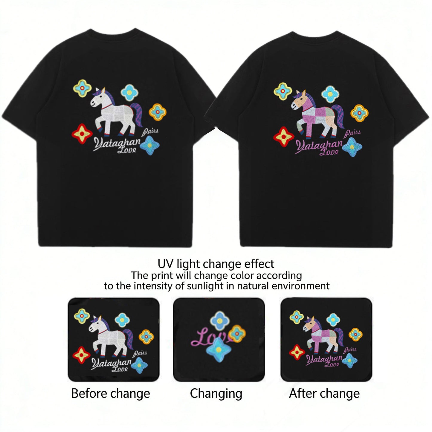 Light-sensitive color-changing colorful pony T-shirt - MATCHING MASTER