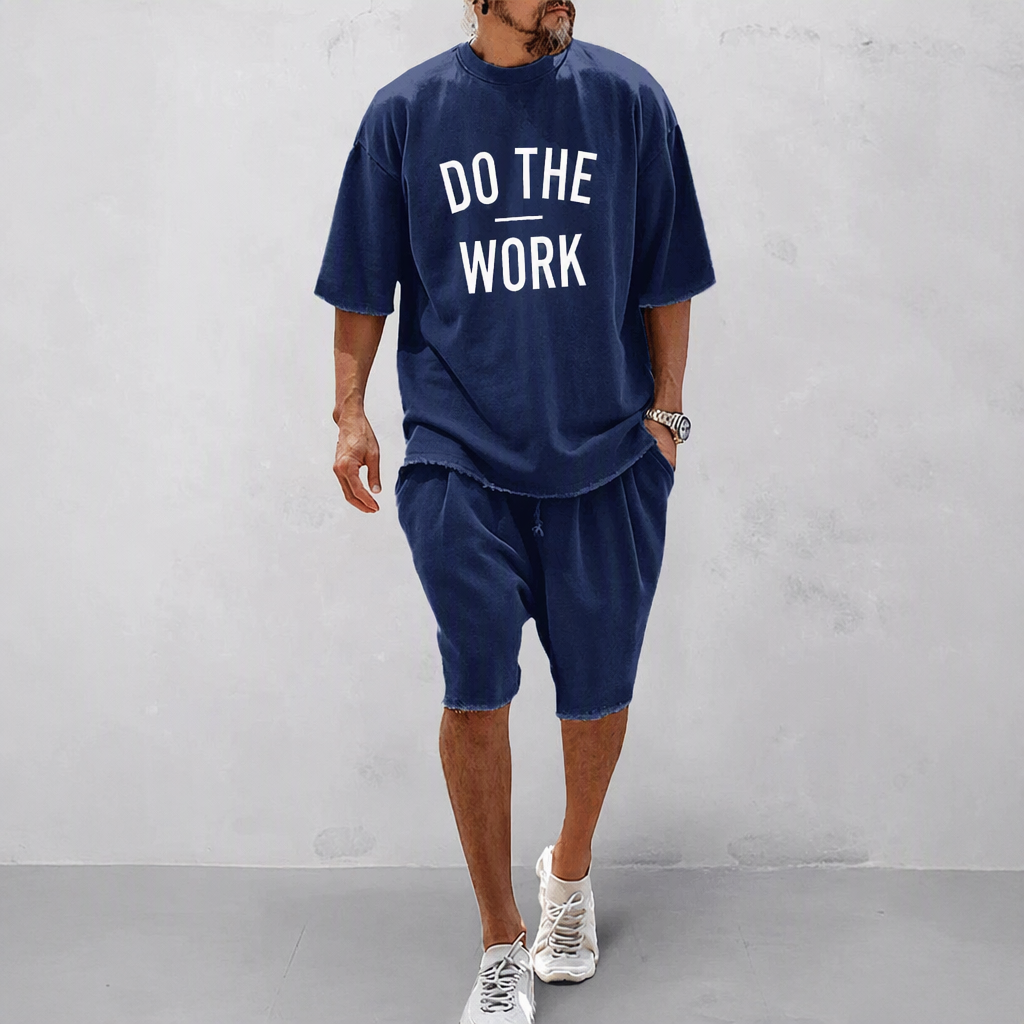"DO THE WORK" Couple 100% Cotton Casual Loose Fit Sports Set - Breathable Moisture-Wicking 2-Piece Tracksuit