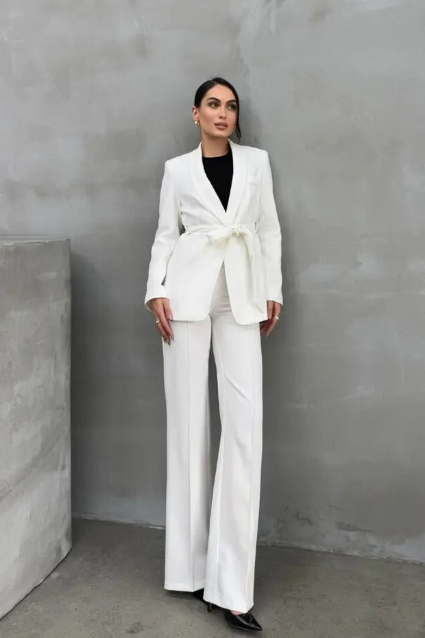 Ladies' Double Belted Blazer Jacket and Trouser Set