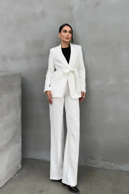 Ladies' Double Belted Blazer Jacket and Trouser Set