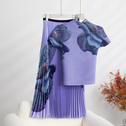 BundleWear™ Inked Rose Set | Mock-Neck Top & Accordion Pleated Maxi Skirt Ensemble