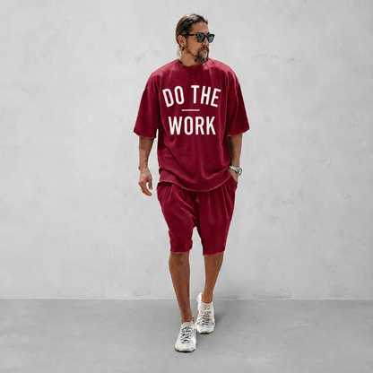 "DO THE WORK" Couple 100% Cotton Casual Loose Fit Sports Set - Breathable Moisture-Wicking 2-Piece Tracksuit