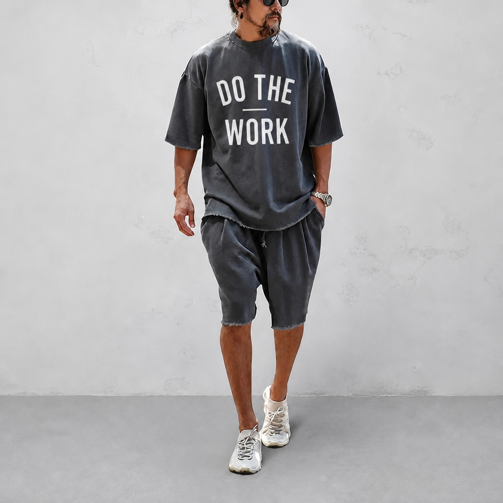 "DO THE WORK" Couple 100% Cotton Casual Loose Fit Sports Set - Breathable Moisture-Wicking 2-Piece Tracksuit