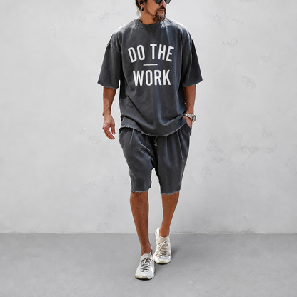 "DO THE WORK" Couple 100% Cotton Casual Loose Fit Sports Set - Breathable Moisture-Wicking 2-Piece Tracksuit