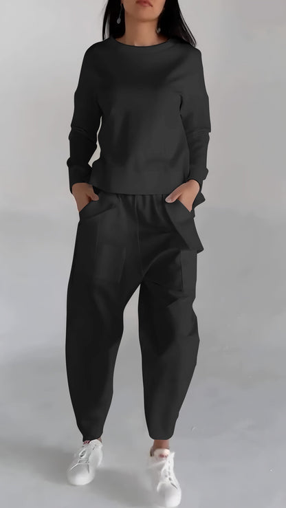 Women Casual Round Neck Long Sleeve Two Piece Suit