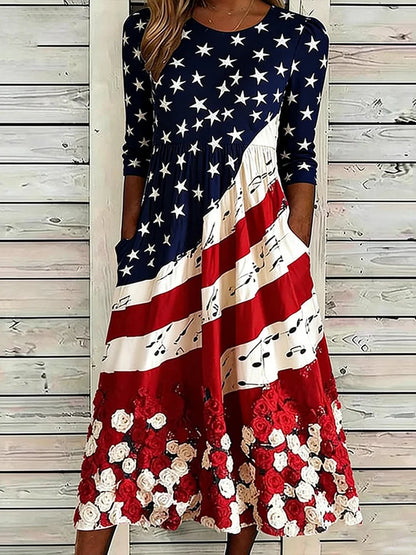 Women's Vintage Floral Flag Art Print Dress - BundleWear