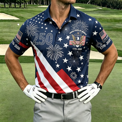 USA 250th Men's short-sleeved polo shirt ZM7037 - BundleWear
