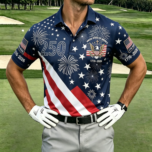 USA 250th Men's short-sleeved polo shirt ZM7037 - BundleWear