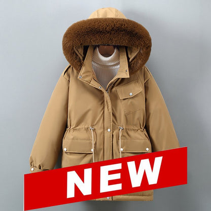 Ladies' Mid Length Puffer Jacket Hood