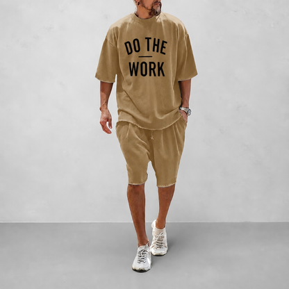 "DO THE WORK" Couple 100% Cotton Casual Loose Fit Sports Set - Breathable Moisture-Wicking 2-Piece Tracksuit