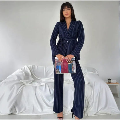 Ladies' Double Belted Blazer Jacket and Trouser Set
