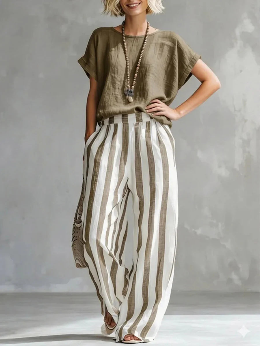 Classic Striped Linen Two-piece Set