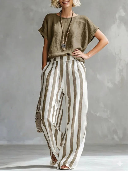 Classic Striped Linen Two-piece Set