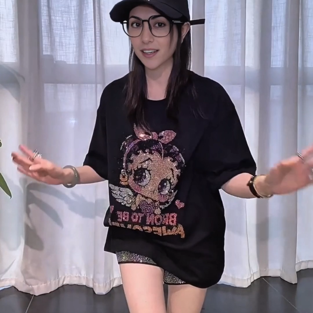 Letter Girl Rhinestone Loose T-shirt - MATCHING MASTER