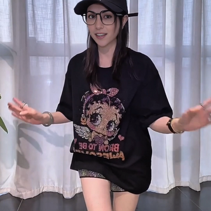 Letter Girl Rhinestone Loose T-shirt - MATCHING MASTER