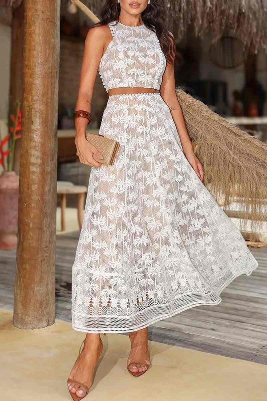 Ladies' Round Neck Sleeveless Top + Half Skirt Hollow Navel-exposing Suit - MATCHING MASTER