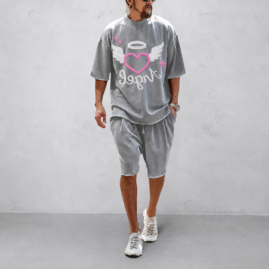 Couple 100% Cotton Casual Loose Fit Sports Set - Breathable Moisture-Wicking 2-Piece Tracksuit